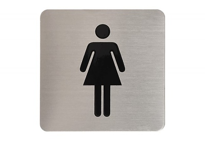 Табелка за WC врата ЖЕНСКА квадратна самозалепваща се 3M 70 mm x 70 mm x 1 mm, нер. стомана 304