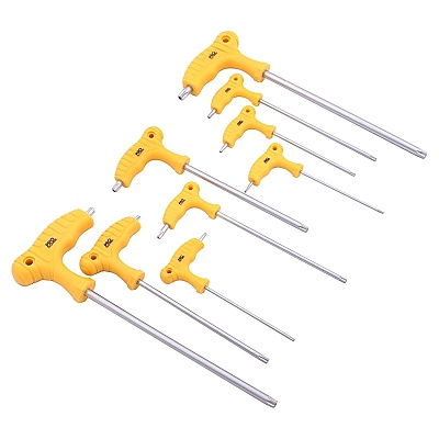 К-кт ключове TORX с Т-образна дръжка. 9 бр. T10-T15-T20-T25-T27-T30-T40-T45-T50.