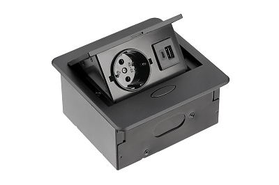 Мебелен контакт AVARO, 1xSHUKO, USB A+C, кабел 1.5 м, черен