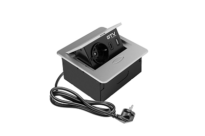 Мебелен контакт AVARO, 1xSHUKO, USB A+C, кабел 1.5 м, алуминий