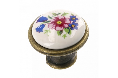 Мебелна дръжка керамика, топче синьо цвете №158