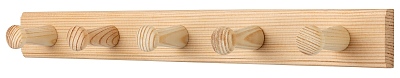 Дървена закачалка 5 куки , небоядисана, бор 400x50, FSC