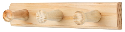 Дървена закачалка 3 куки , небоядисана, бор 180x35, FSC